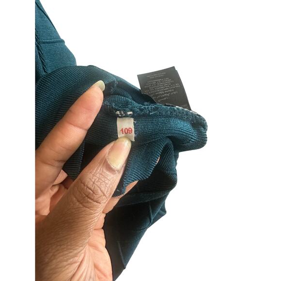 Bebe Women's Bandage Bodycon Dress Medium Long Sleeve Cutout Mini Teal Blue - Picture 12 of 16